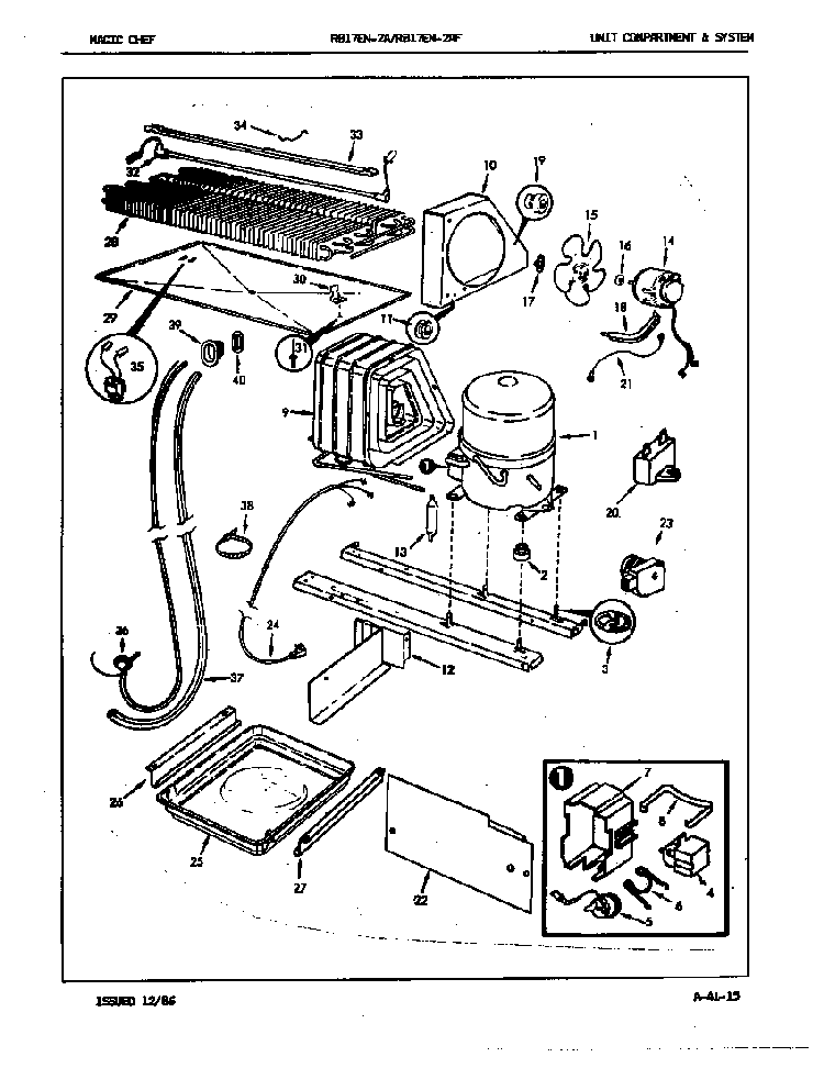 Unit Compartment & System Diagram and Parts List for RB17EA-2AF 7C06A Magic Chef Refrigerator