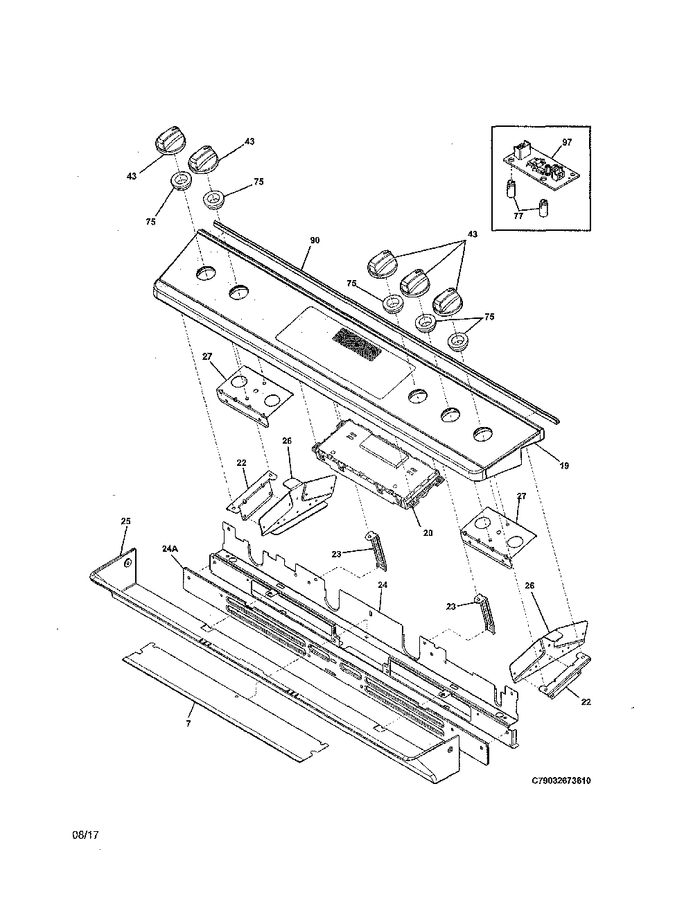 Backguard Diagram and Parts List for 79032673610  Kenmore Range