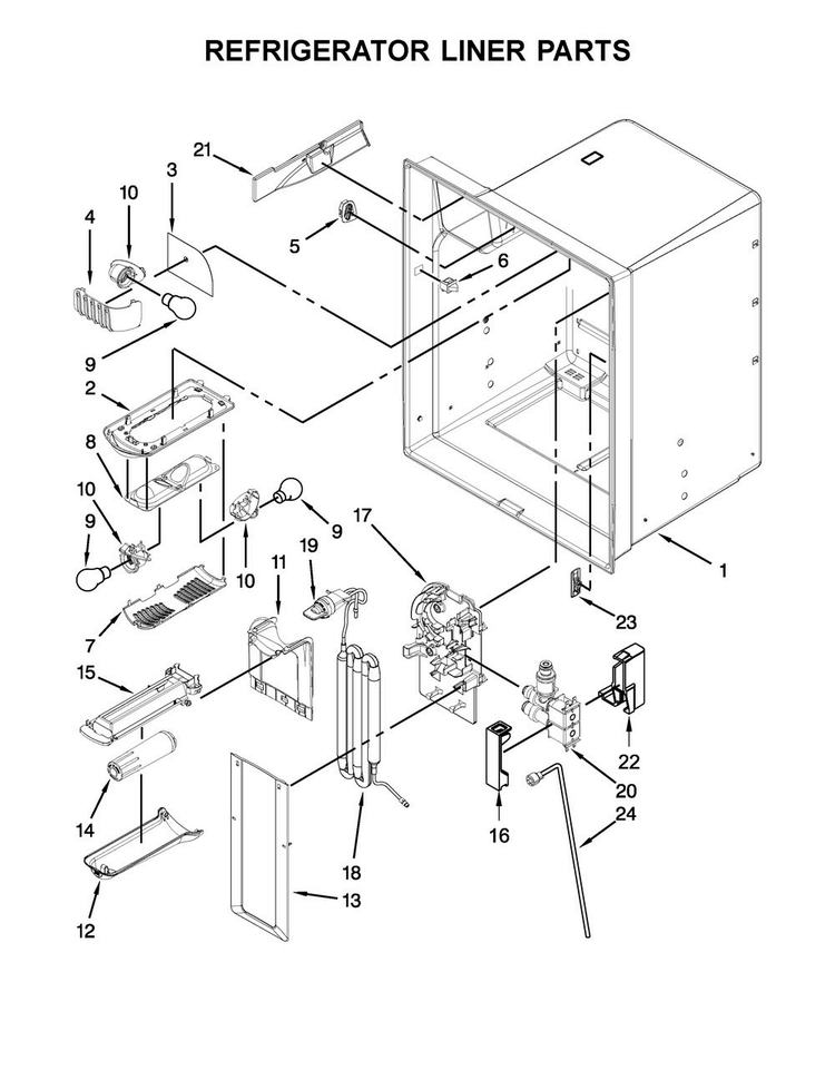Refrigerator Liner Parts Diagram and Parts List for MFI2269DRH01  Maytag Refrigerator