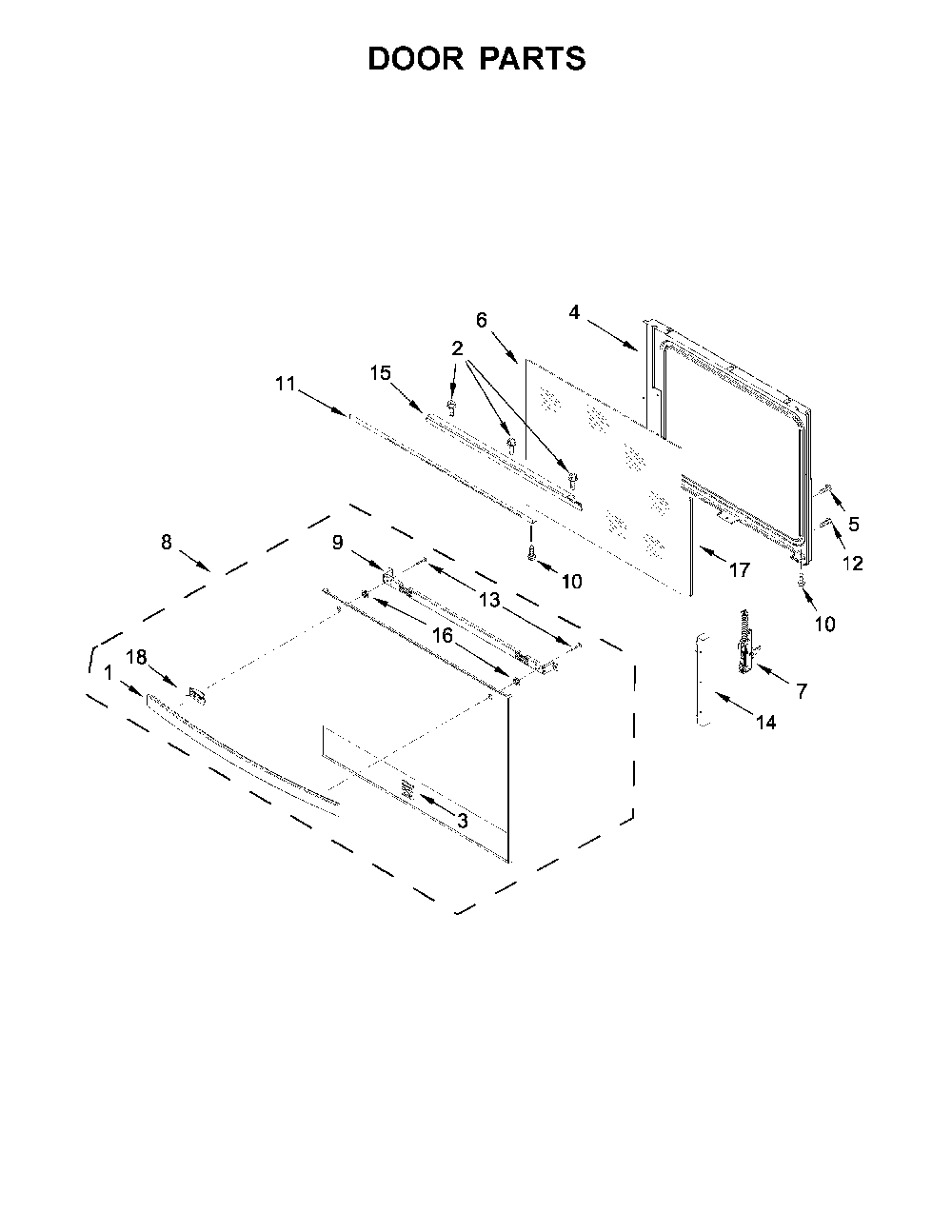 Door Parts Diagram and Parts List for 66442793710  Kenmore Range
