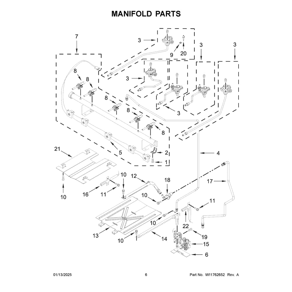 Manifold Parts Diagram and Parts List for CRGW3487RB0  Crosley Range
