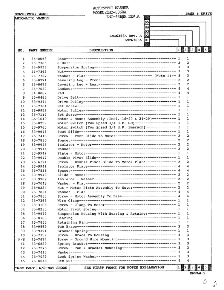 Base And Drive Page 2 Diagram and Parts List for 6368A REV A Norge Washer