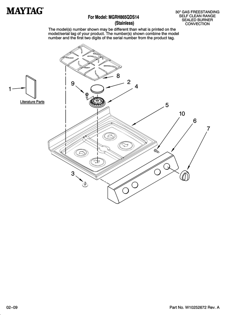Cooktop Parts Diagram and Parts List for MGRH865QDS14  Maytag Range