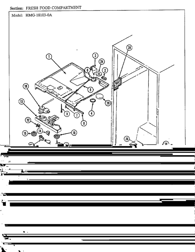 Fresh Food Compartment Diagram and Parts List for 18103-0A  Admiral Refrigerator