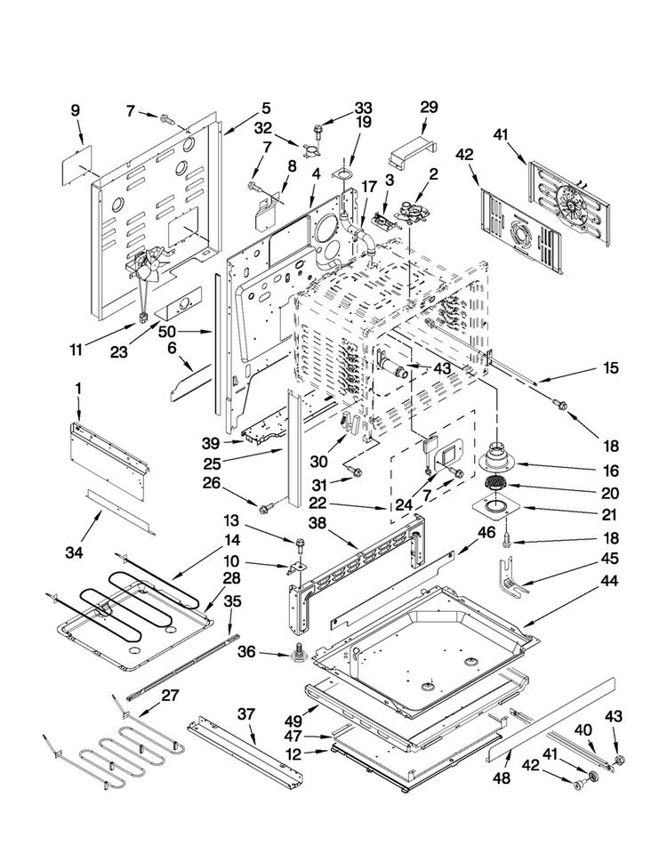 Chassis Parts Diagram and Parts List for JES8860CCS01  Jenn-Air Range