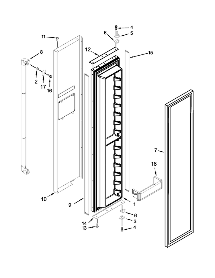 Freezer Door Parts Diagram and Parts List for JS48PPDUDE00  Jenn-Air Refrigerator