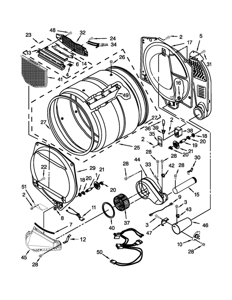 Bulkhead Parts Diagram and Parts List for 7MMGDX700BG0  Maytag Dryer