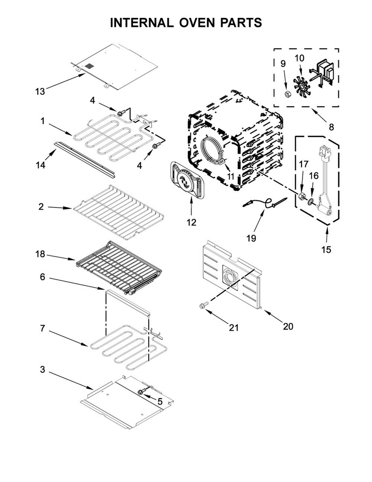 Internal Oven Parts Diagram and Parts List for JJW2430DS02  Jenn-Air Wall Oven