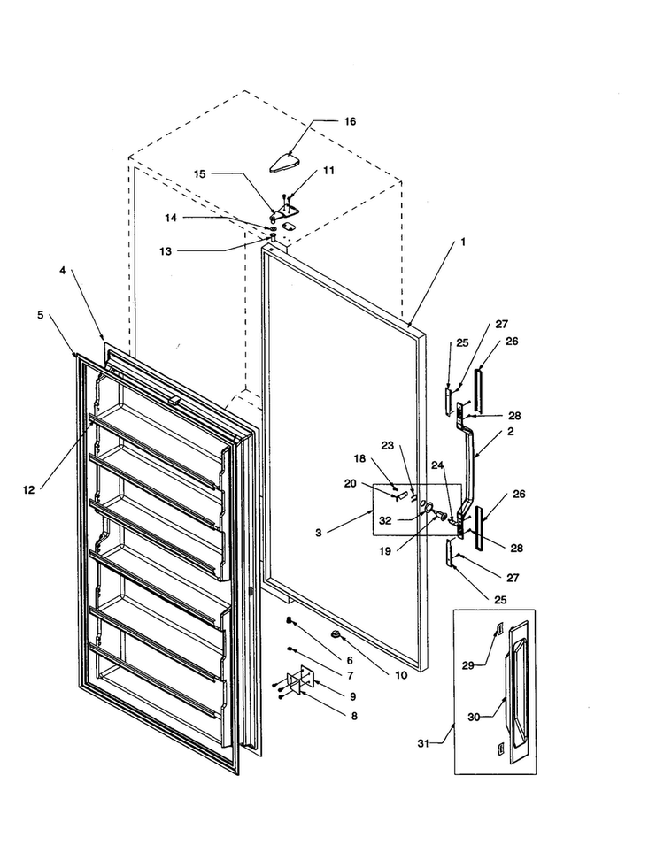 Door Assembly Diagram and Parts List for AU120KW-P1317714WW  Amana Freezer