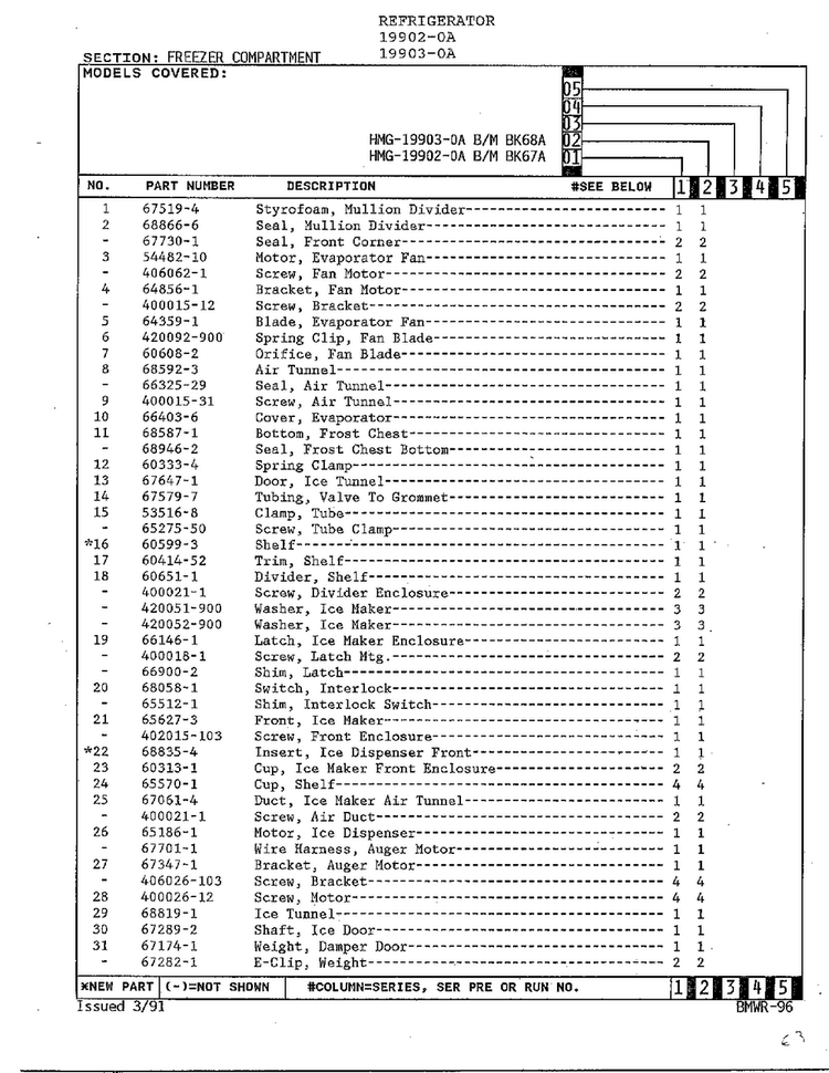 Freezer Compartment Page 2 Diagram and Parts List for 19903-0A  Admiral Refrigerator