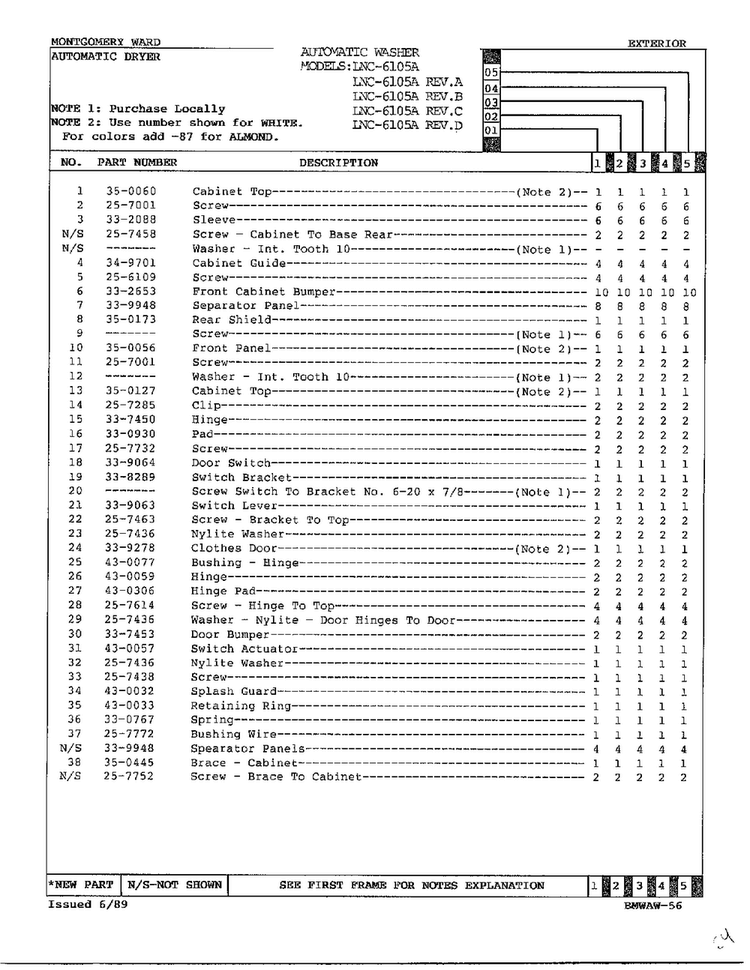 Exterior Page 2 Diagram and Parts List for 6105A REV D Norge Washer