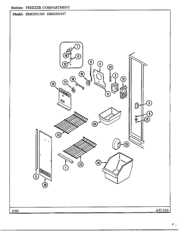 Freezer Compartment Diagram and Parts List for 501247  Admiral Refrigerator