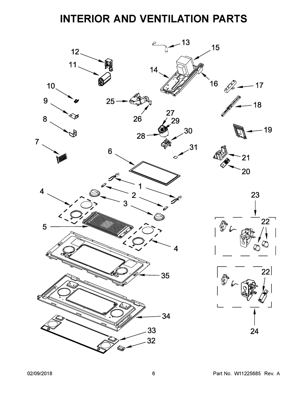 Interior And Ventilation Parts Diagram and Parts List for YJMV9196CB3  Maytag Microwave