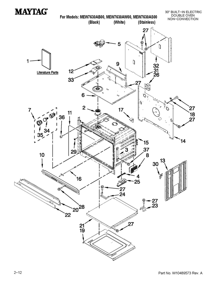 Lower Oven Parts Diagram and Parts List for MEW7630AB00  Maytag Wall Oven