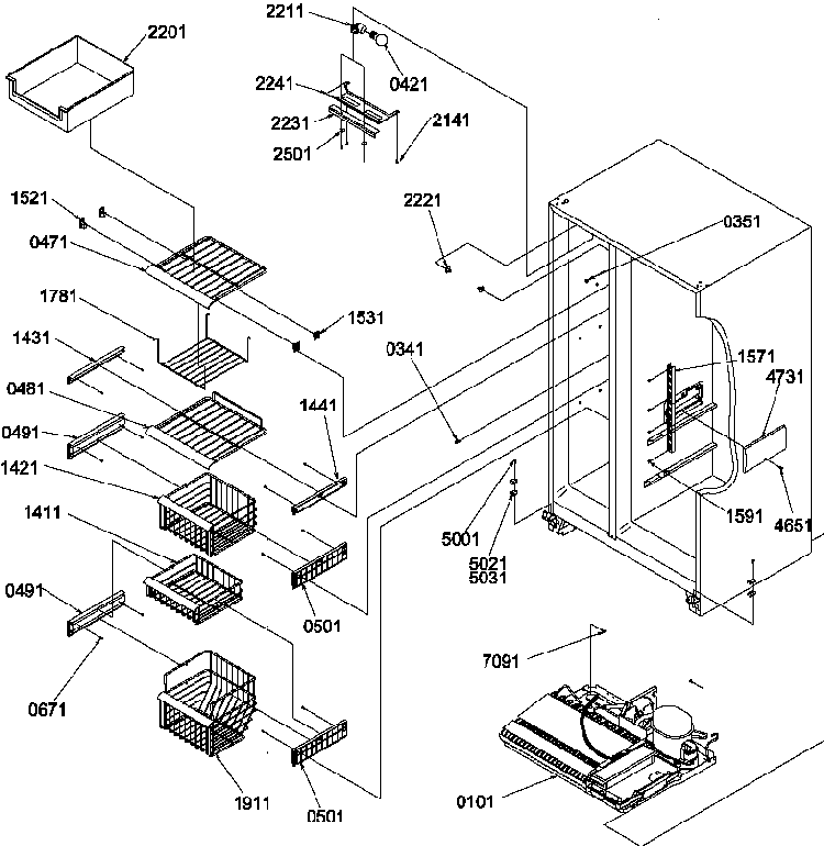 Freezer Shelves And Light Diagram and Parts List for SR20TW-P1190102WW  Amana Refrigerator