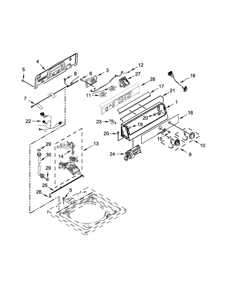 Controls And Water Inlet Parts Diagram and Parts List for MVW18MNBWW0  Maytag Washer