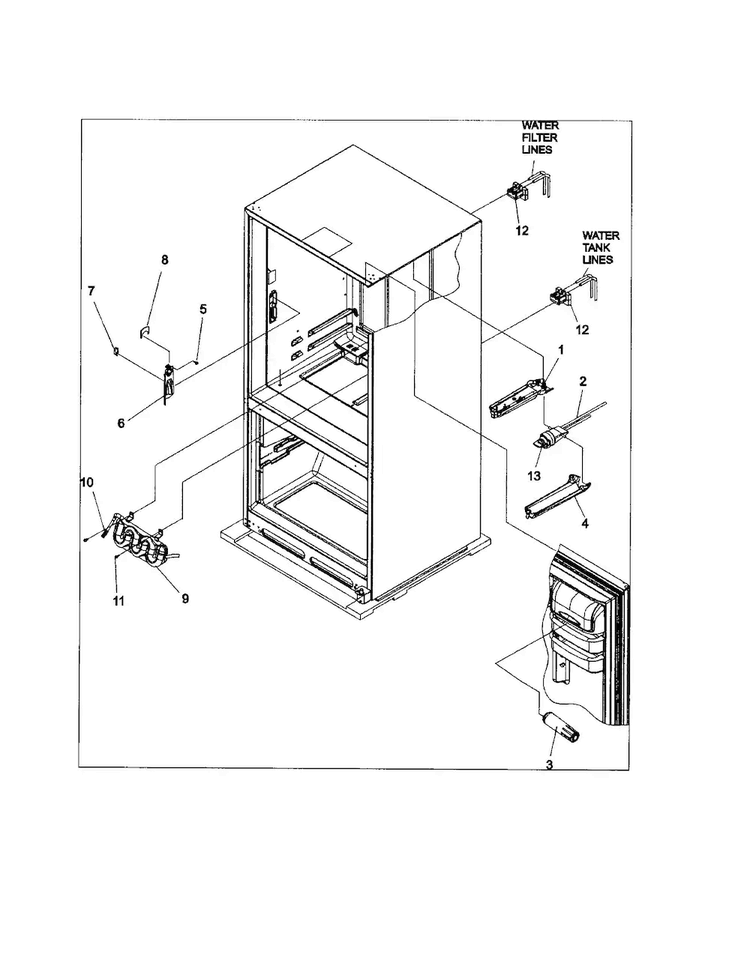 Water Dispenser/filter Diagram and Parts List for ABD2533DES0  Amana Refrigerator