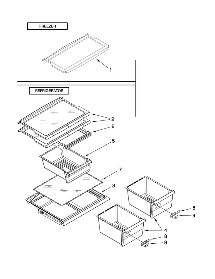 Shelf Parts Diagram and Parts List for A8WXNGFWH00  Amana Refrigerator