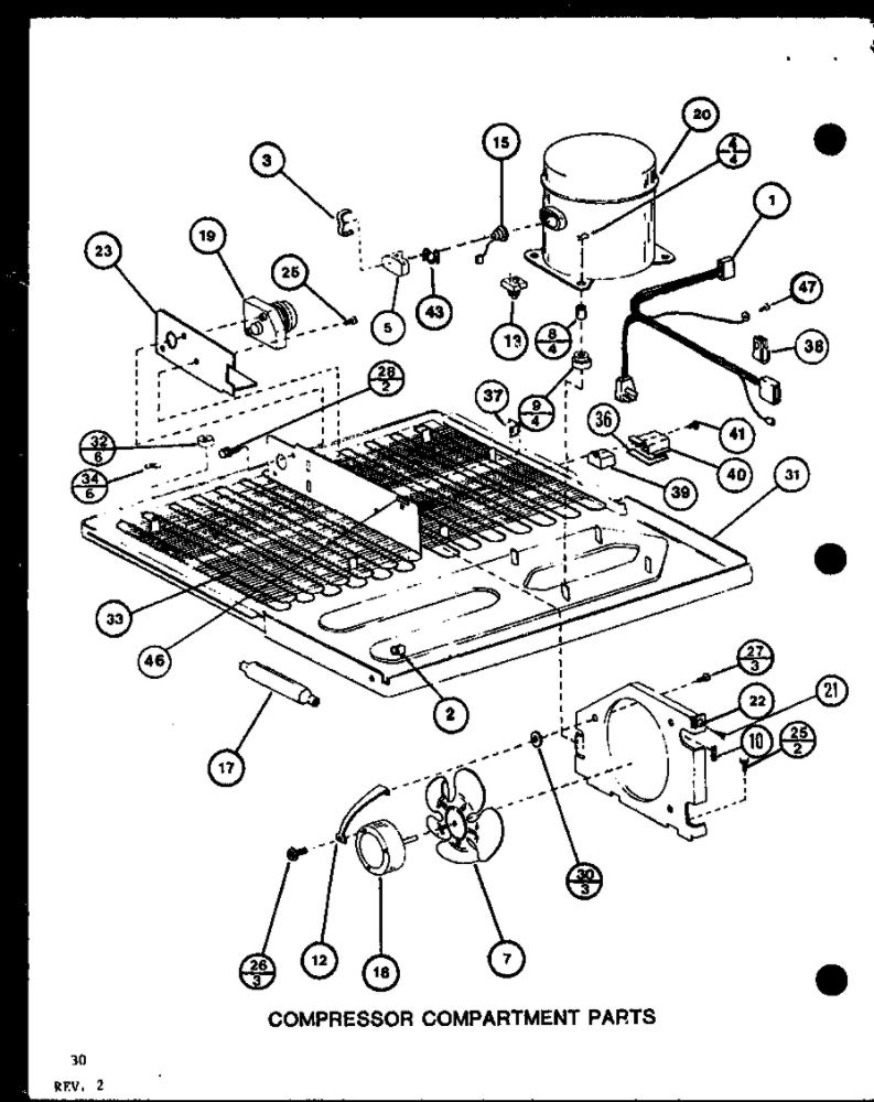 Compressor Compartment Parts 2 Diagram and Parts List for IC3K-P7621310W-BM  Amana Refrigerator