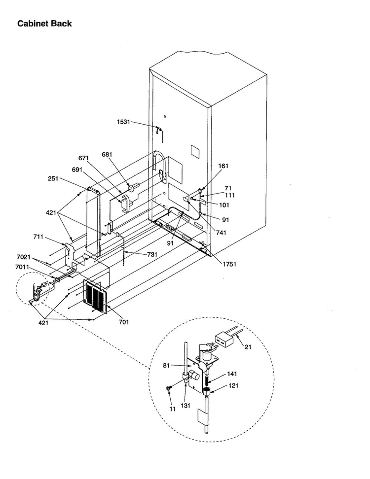 Cabinet Back Diagram and Parts List for BC21VL-P1325004WL  Amana Refrigerator