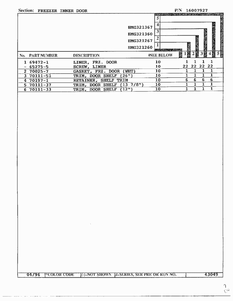 Freezer Inner Door Page 2 Diagram and Parts List for HMG321267  Admiral Refrigerator