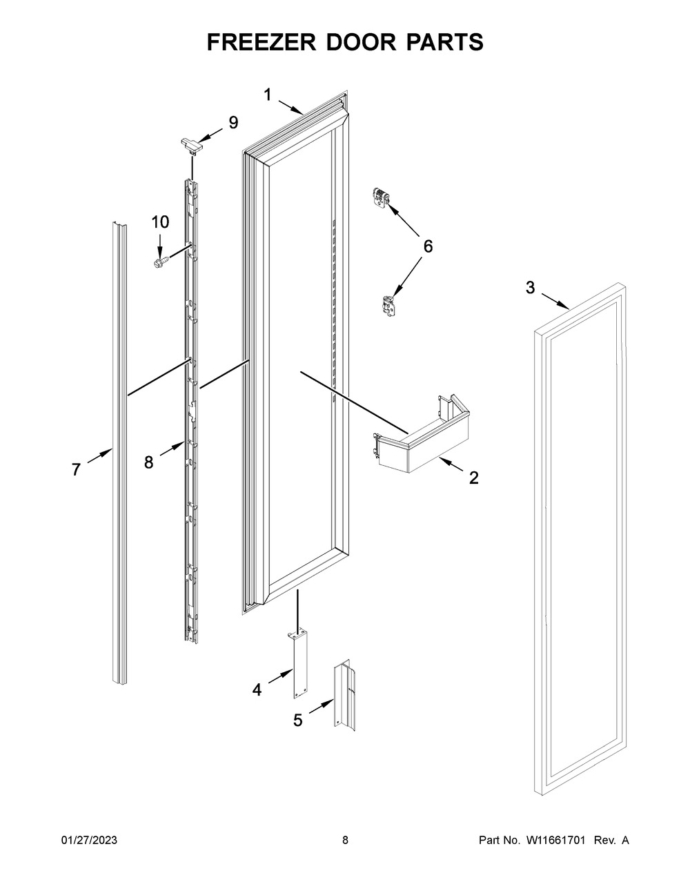 Freezer Door Parts Diagram and Parts List for JBZFR30IGX10  Jenn-Air Freezer