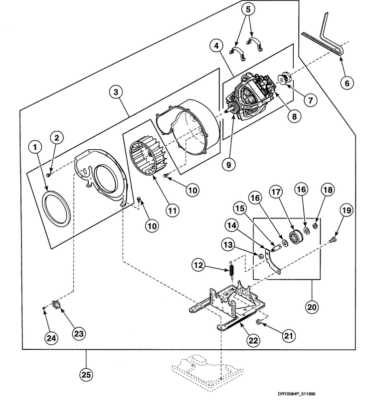 Motor Assy Diagram and Parts List for SSG809LF  Speed Queen Dryer