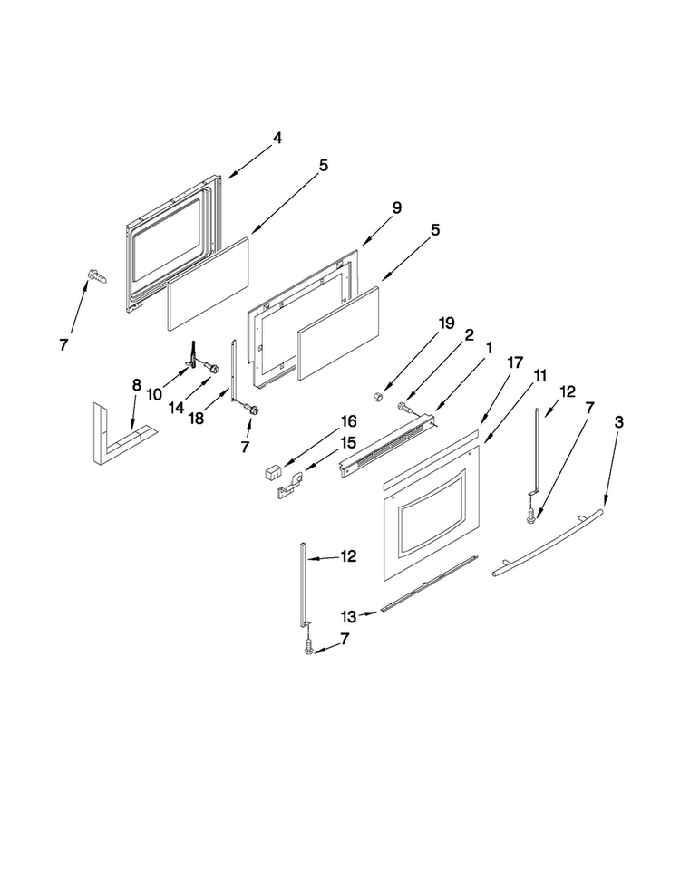 Door Parts Diagram and Parts List for MGR5765QDB32  Maytag Range