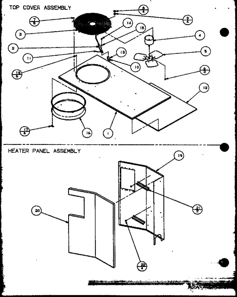 Top Cover Assembly/Heater Panel Assembly 1 Diagram and Parts List for D9836806  Amana Air Conditioner
