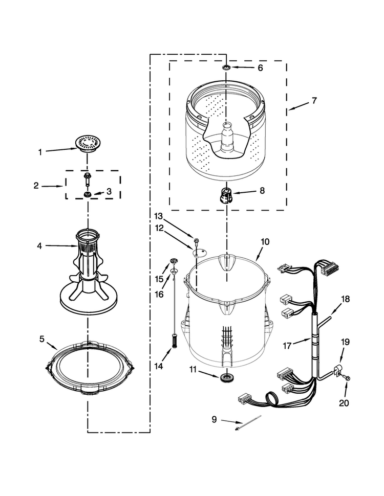 Basket And Tub Parts Diagram and Parts List for NTW4631BQ1  Amana Washer