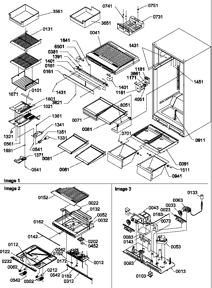 Interior Cabinet And Drain Block Assembly Diagram and Parts List for TR21S4E-P1196105WE  Amana Refrigerator