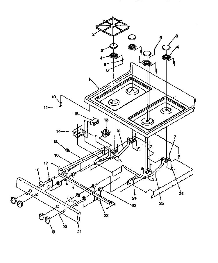 Main Top Diagram and Parts List for ARG7200W-P1143331NW  Amana Range