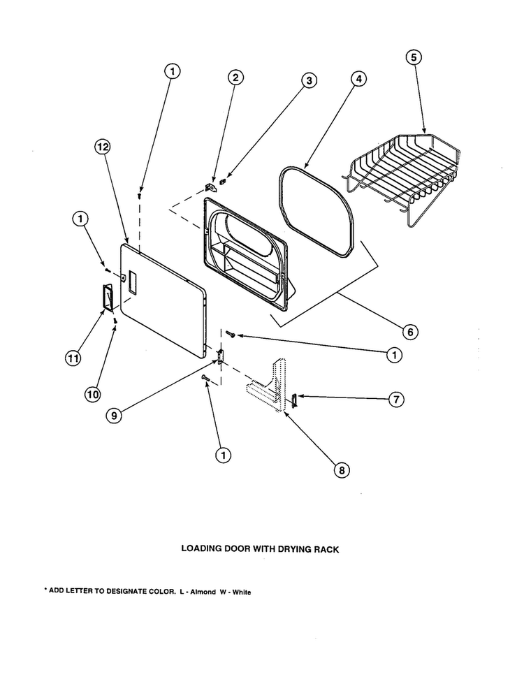 Loading Door With Drying Rack Diagram and Parts List for LG8609LW-PLG8609L2  Amana Washer Dryer Combo