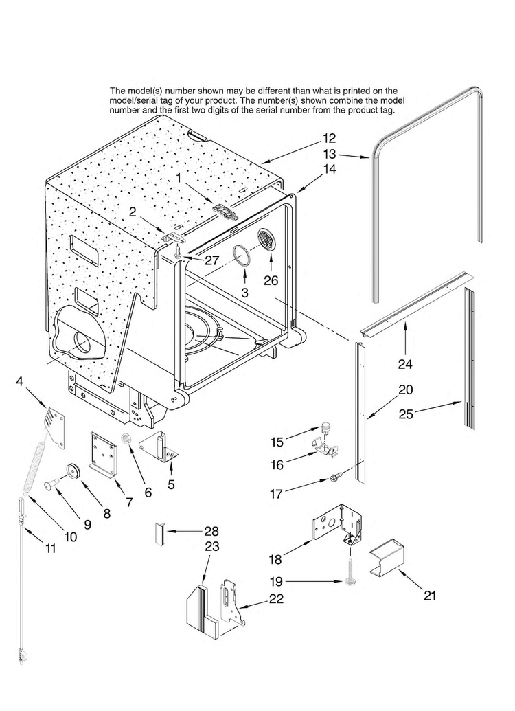 Tub And Frame Parts Diagram and Parts List for MDBH955AWS40  Maytag Dishwasher