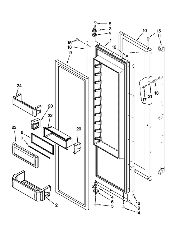 Refrigerator Door Parts Diagram and Parts List for JS42PPDUDB02  Jenn-Air Refrigerator