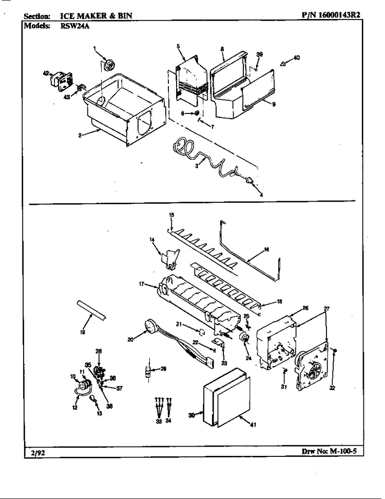 Ice Maker & Bin Diagram and Parts List for ERSW24A AM81F Maytag Refrigerator
