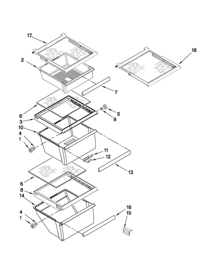 Refrigerator Shelf Parts Diagram and Parts List for MSD2550VES02  Maytag Refrigerator