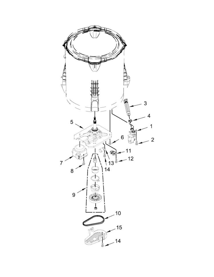 Gearcase, Motor And Pump Parts Diagram and Parts List for 7MMVWC355DW1  Maytag Washer