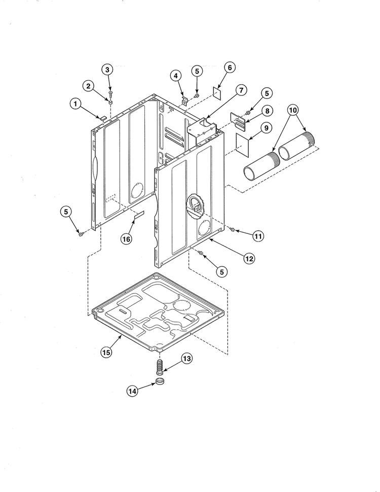 Cabinet/exhaust Duct/base Diagram and Parts List for EE2107WT  Speed Queen Dryer
