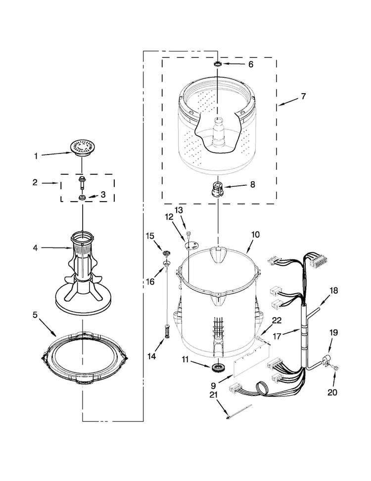 Basket And Tub Parts Diagram and Parts List for CAW9244BW0  Crosley Washer