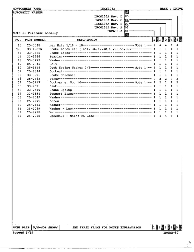 Base And Drive Page 3 Diagram and Parts List for 6105A REV D Norge Washer