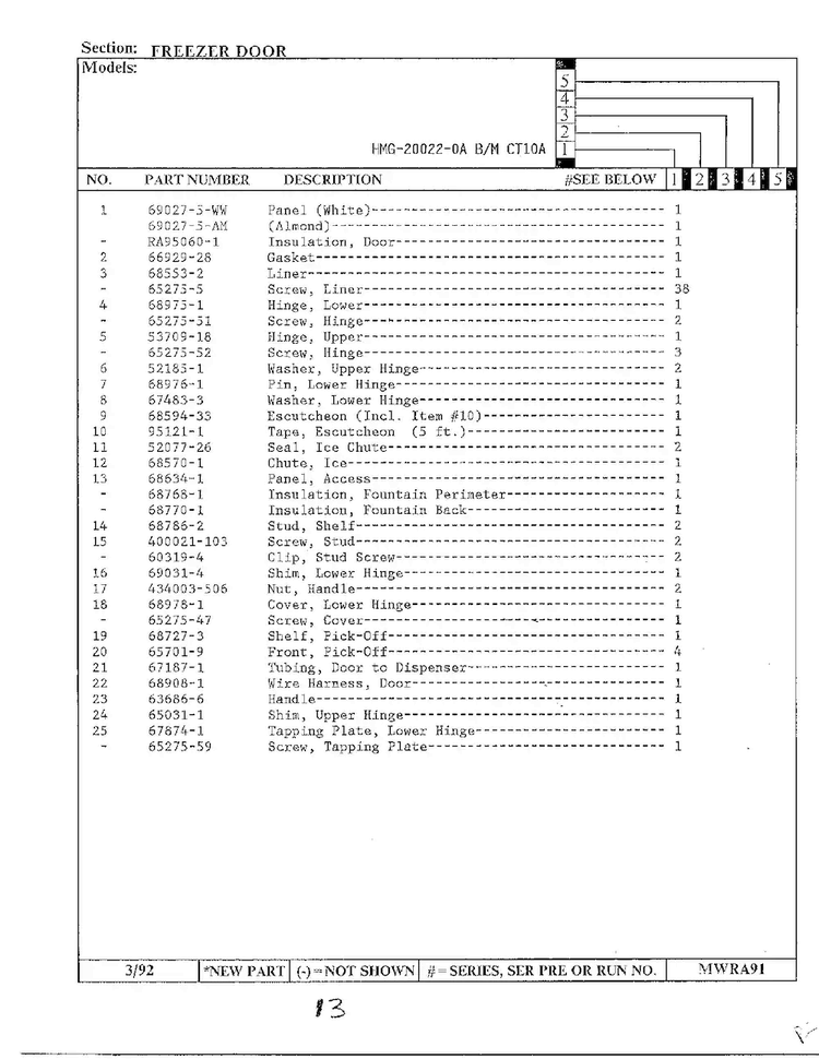 Freezer Door Page 2 Diagram and Parts List for 20022-0A  Admiral Refrigerator