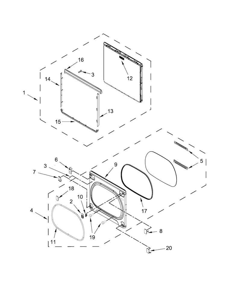Door Parts Diagram and Parts List for MGDB855DC3  Maytag Dryer