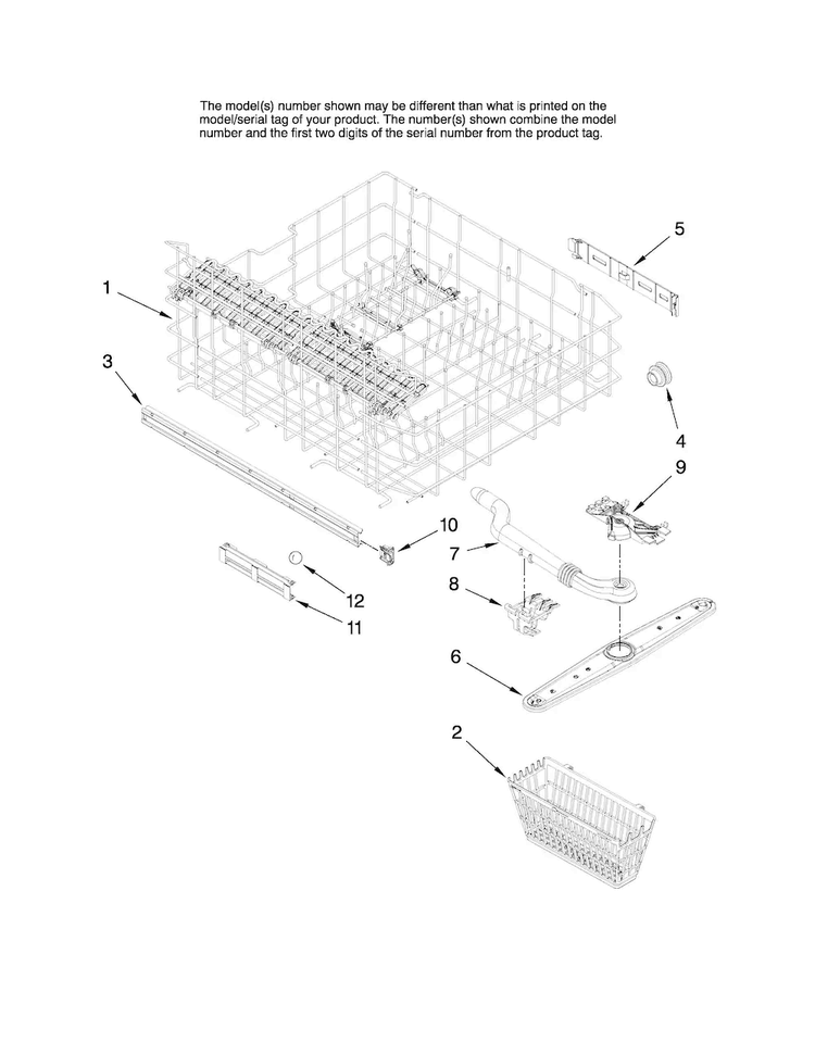 Upper Rack Parts Diagram and Parts List for MDB7851AWS10  Maytag Dishwasher