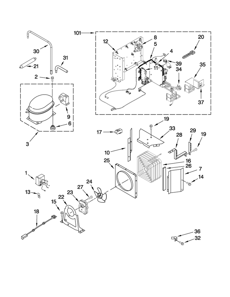 Upper Unit Parts Diagram and Parts List for JB36NXFXRW00  Jenn-Air Refrigerator