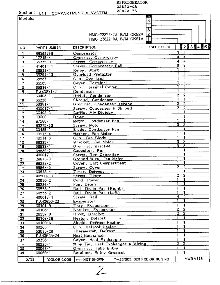 Unit Compartment And System Page 2 Diagram and Parts List for 23822-7A  Admiral Refrigerator