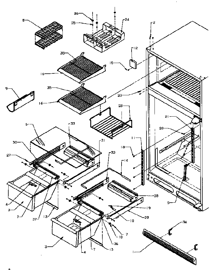 Cabinet Shelving Diagram and Parts List for TX25R4E-P1175402WE  Amana Refrigerator
