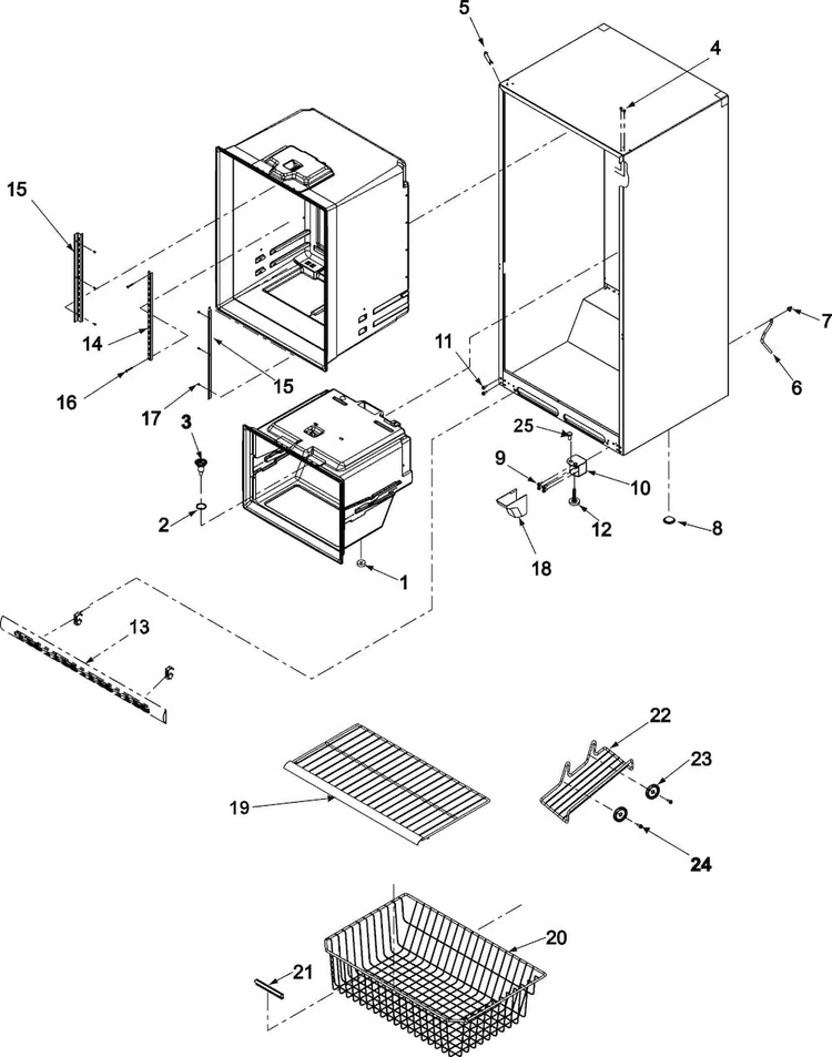 Interior Cabinet & Freezer Shelving Diagram and Parts List for ABB2223DEB1  Amana Refrigerator