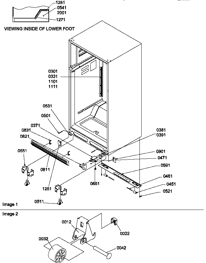 Ladders, Lower Cabinet And Rollers Diagram and Parts List for TR525SL-P1182804WL  Amana Refrigerator