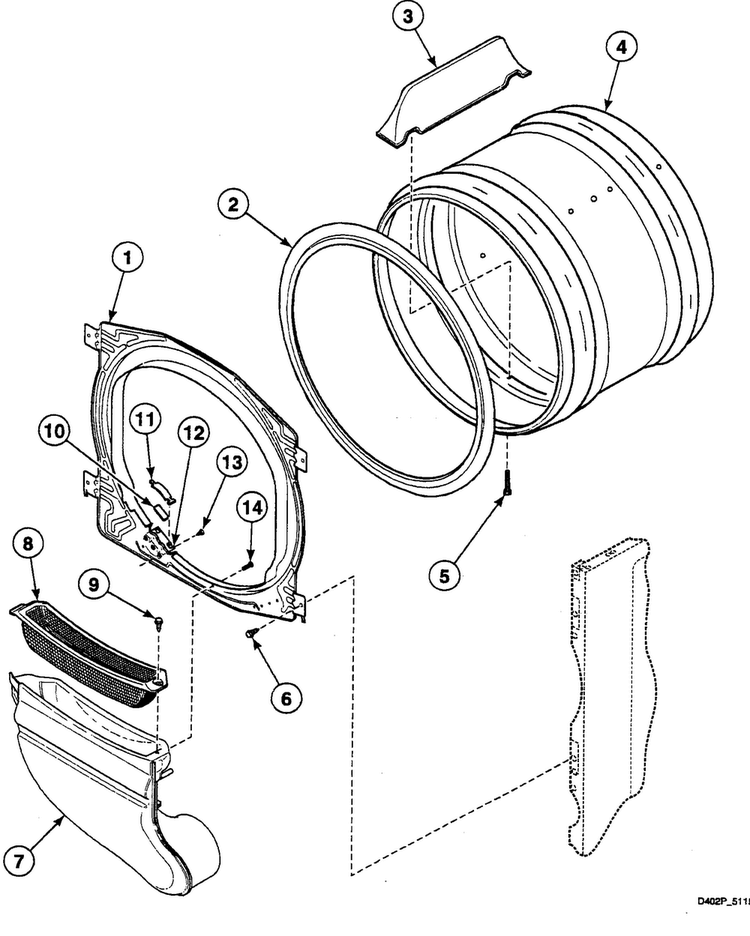 Drum Assy Diagram and Parts List for SSG719LF  Speed Queen Dryer
